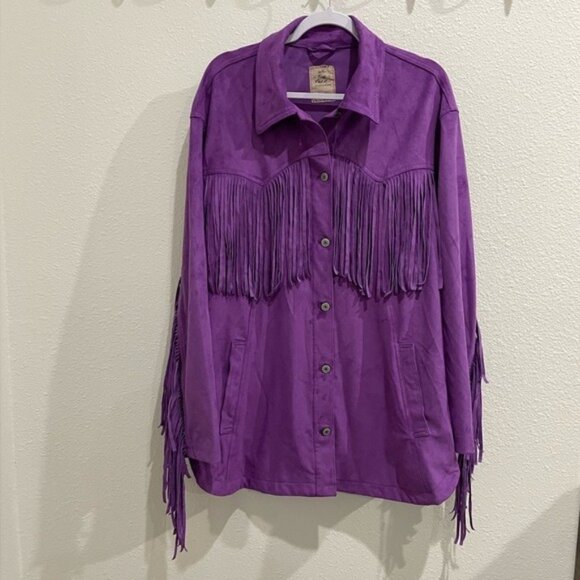 Free People Fringe Vegan Leather Jacket Western Boho Gypsy Oversized Cowgirl - Picture 3 of 11